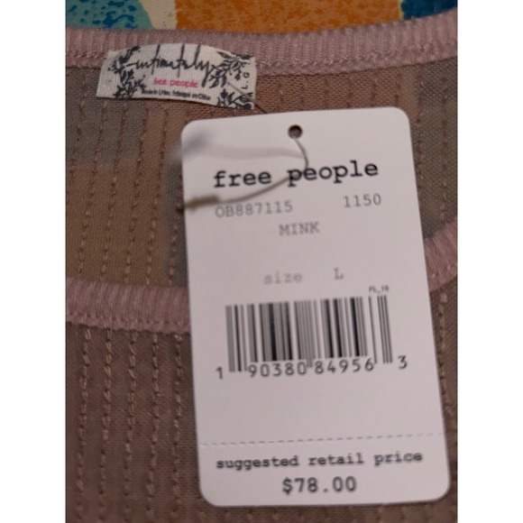 Free People Mink Sequin Knit Top Long Sleeve Sparkle Sheer Mesh Beige L - Picture 8 of 8